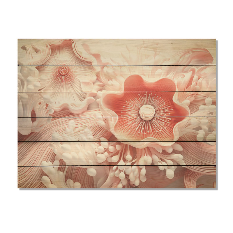 «Giant Plumose Anemone Collage I», art mural bois de corail sous l'eau sur bois de pin naturel, H 30 po x l 40 po