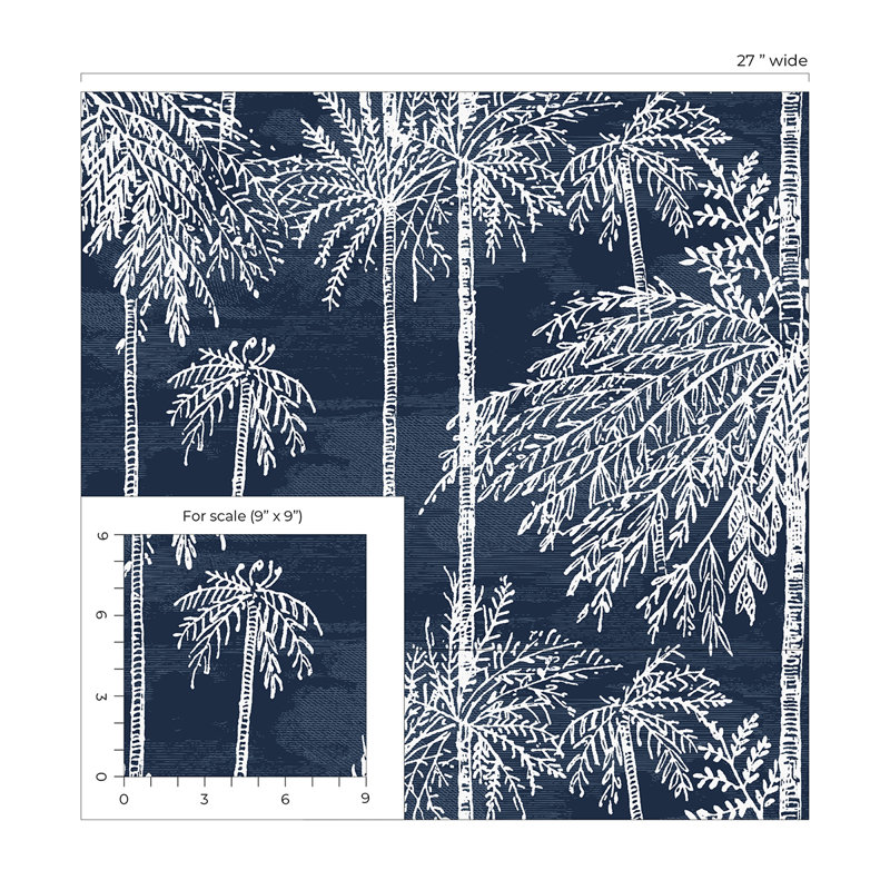 Floral Grass Cloth Wallpaper Roll, Midnight Sky