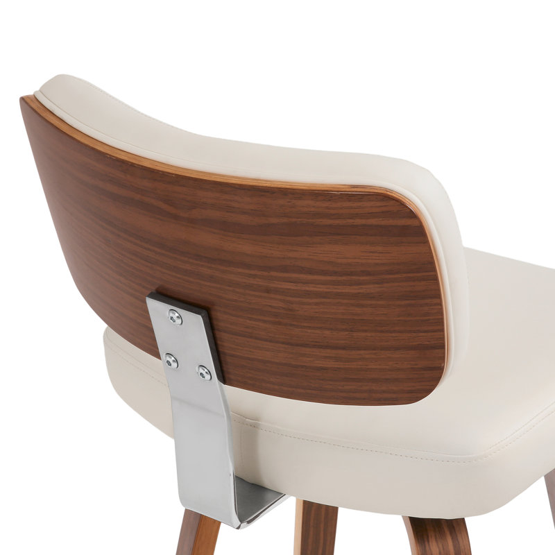 Tabouret de bar et de comptoir pivotant en cuir Derek, Similicuir blanc / cadre argent brun