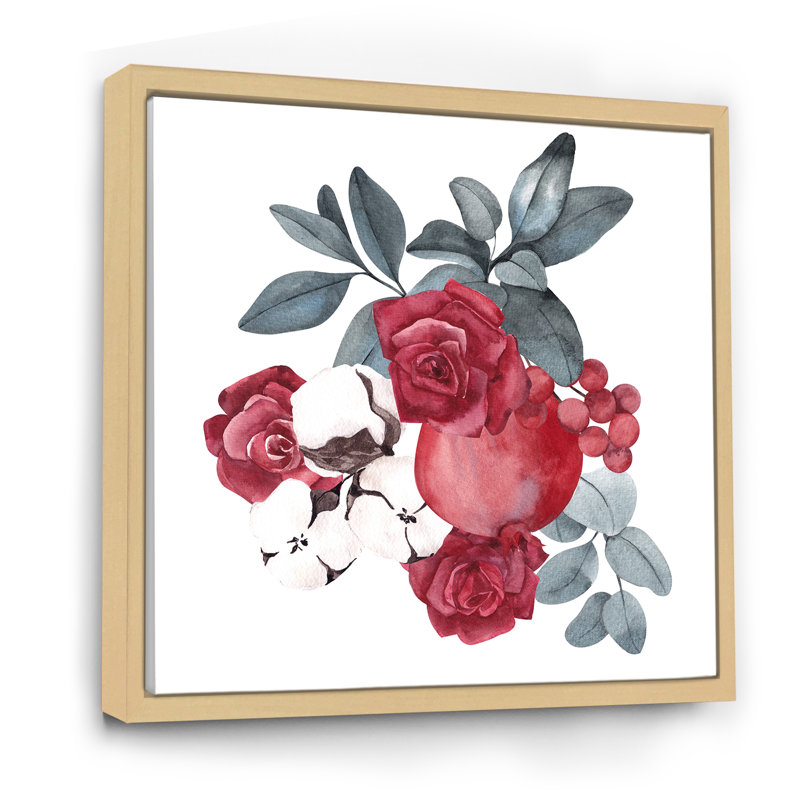 Bouquet de fleurs de Noël avec baies - reproduction d'art sur toile traditionnelle, H 30 po x l 30 po