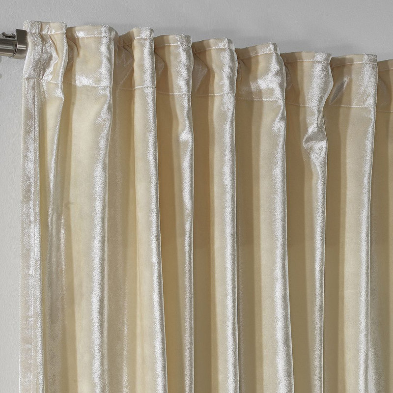 Blackout Thermal with Liner Extra Long & Extra Wide Shiny Velvet Decorative Curtain Panel, 140cm Width x 145cm Drop, Cream