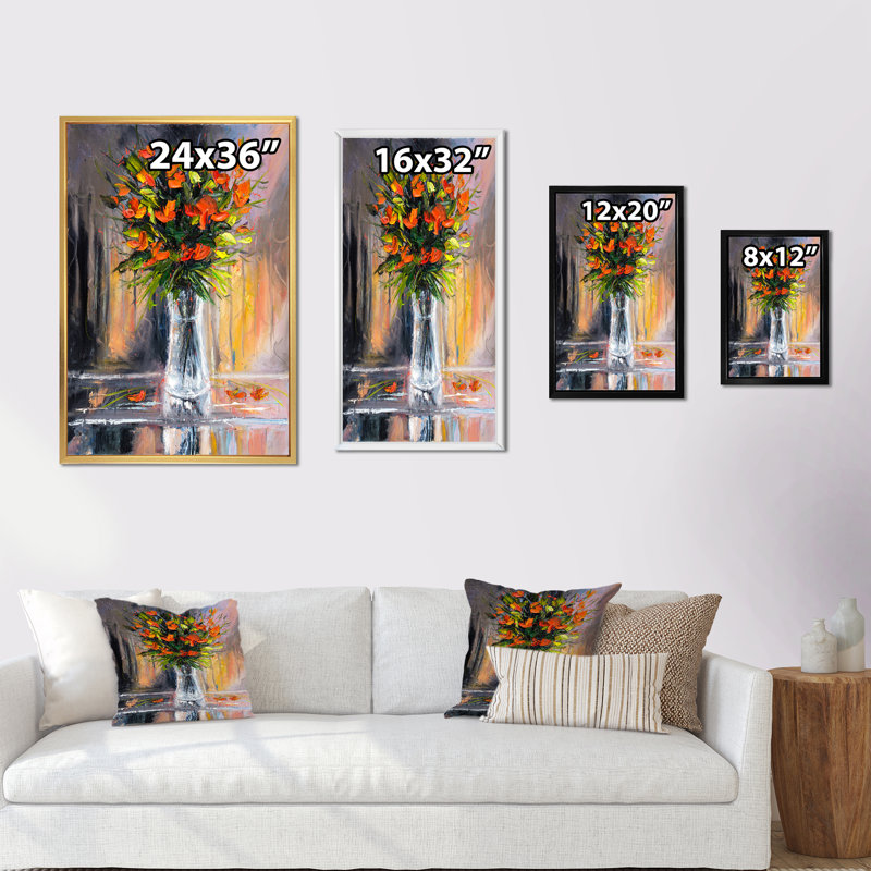 Bouquet de fleurs en gros plan - art mural traditionnel sur toile, H 20 po x l 12 po x P 1 po