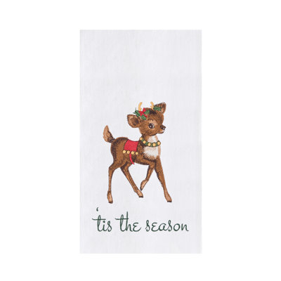 Torchon 100% coton Vintage Christmas Baby Reindeer