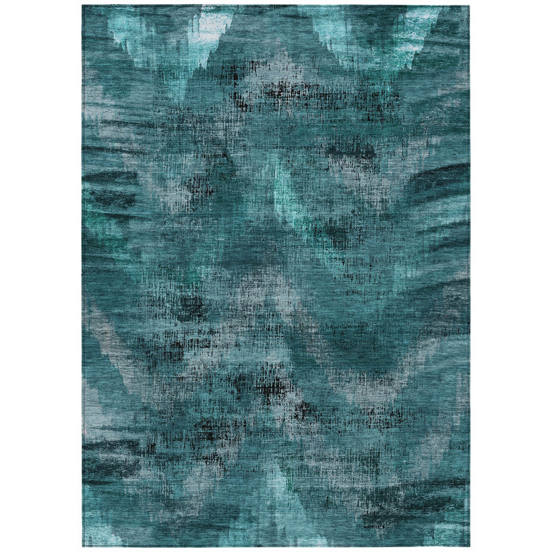 Tapis d'extérieur lavable abstrait bleu sarcelle 3 pi x 5 pi bleu turquoise et gris