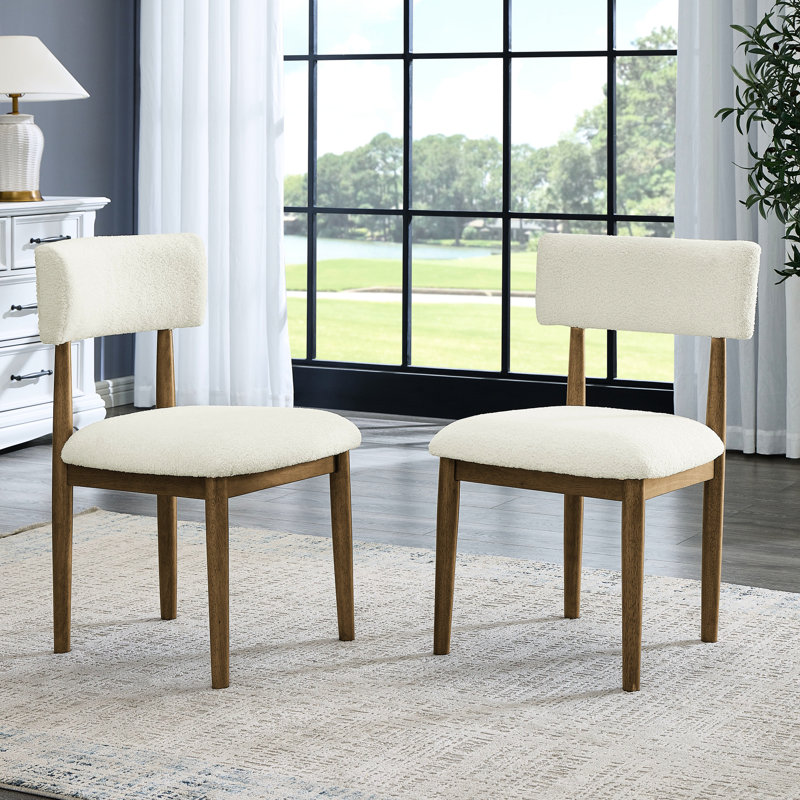 2 chaises d'appoint de salle à manger en chêne noyer avec revêtement beige, dossier ouvert, siège d'une hauteur de 19 po pour une assise confortable, largeur de 20 po, profondeur, tissu de 33 po, dossier, largeur