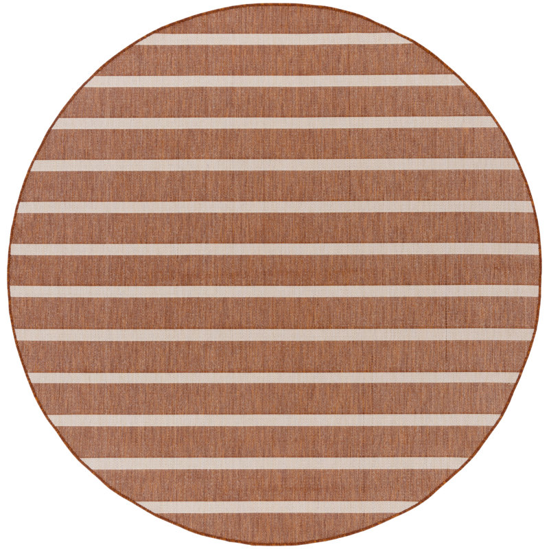 Shaila Striped Indoor / Outdoor Rug, Round 8', Orange