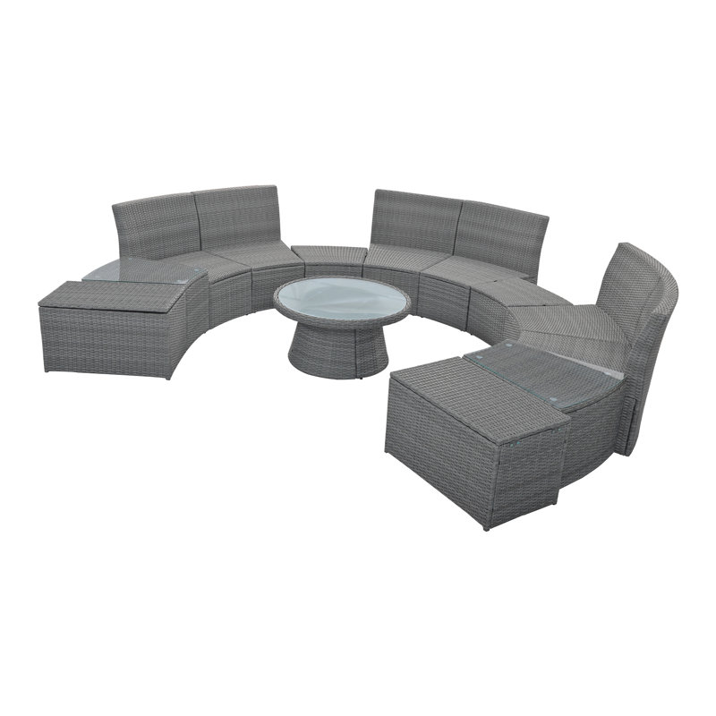 Ensemble de canapé modulaire d'extérieur en rotin 10 pièces, ensemble de conversation en osier Pe pour une combinaison libre