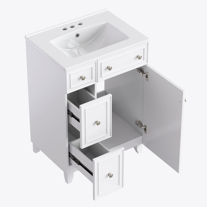 Armoire de meuble-lavabo 24 po avec lavabo en céramique, 2 tiroirs, 1 porte, Blanc