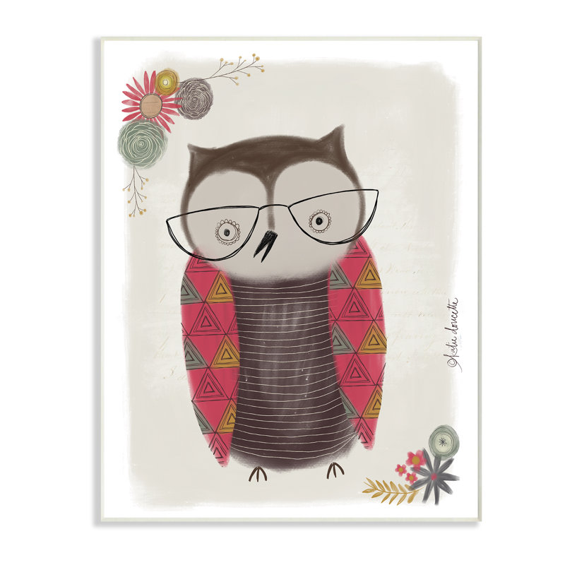Chouette nerd, illustration sur toile, 10 po x 15 po, Plaque murale