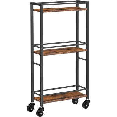 Slim Rolling Cart, Mobile Kitchen Cart On Wheels, Narrow Storage Cart , Rustic Brown