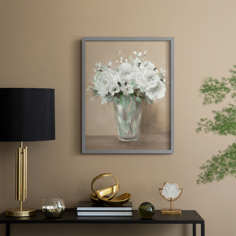 White Blooms Framed Print - Solid Wood, Gray, 11" H x 9" W