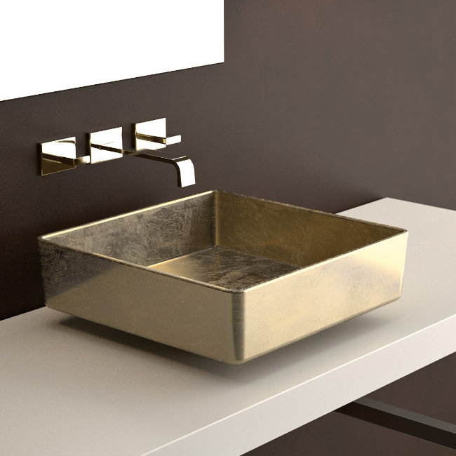 Lavabo vasque de salle de bain carré fait à la main, Feuille d'or