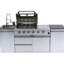 Barbecue au gaz en acier inoxydable à 4 brûleurs 72000 pour la cuisine extérieure, avec côté B, comptoirs en granit, armoires de rangement, hotte à doublure double avec jauge de température, lumières halogènes, électronique