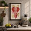 Elephant with Botanical Frame Mid-Century 1 Piece Wrapped Canvas Wall Art-1109050979-1109050987