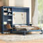 Lit escamotable avec bureau intégré et armoire de rangement à étages-835673385