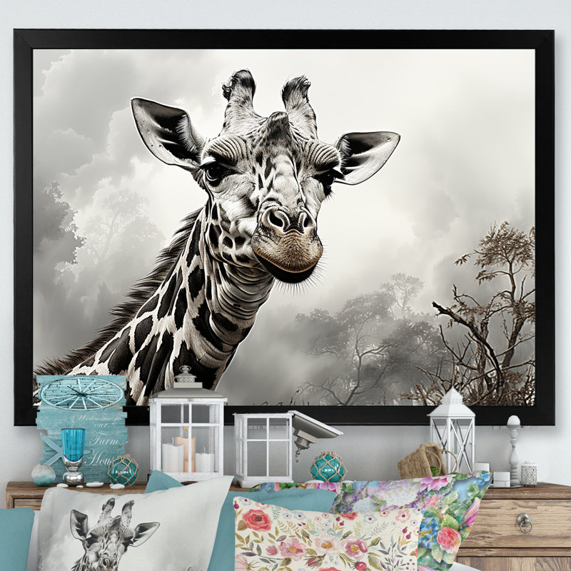 Girafe beige classique Elegance II, H 12 po x l 20 po x P 1 po, Cadre simple noir