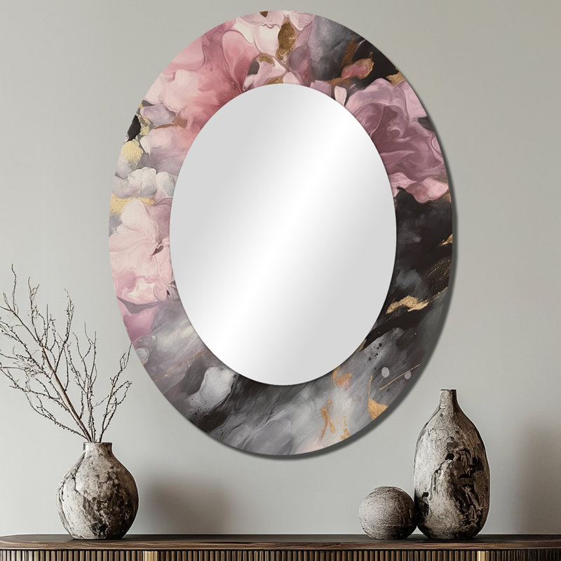 Pink Hydrangea Blooms - Traditional Oval Wall Mirror, 40" x 30"