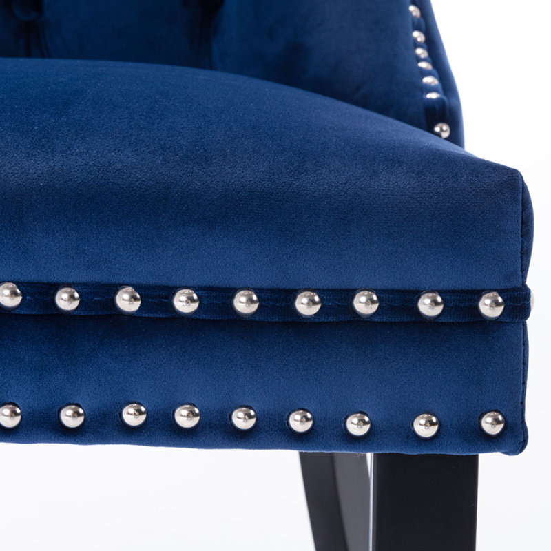 Tufted Velvet Wing Back Side Dining Chairs, Blue, Black