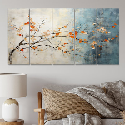 " Orange Teal Maple Tree Glowing Embers V " 5 - Pieces