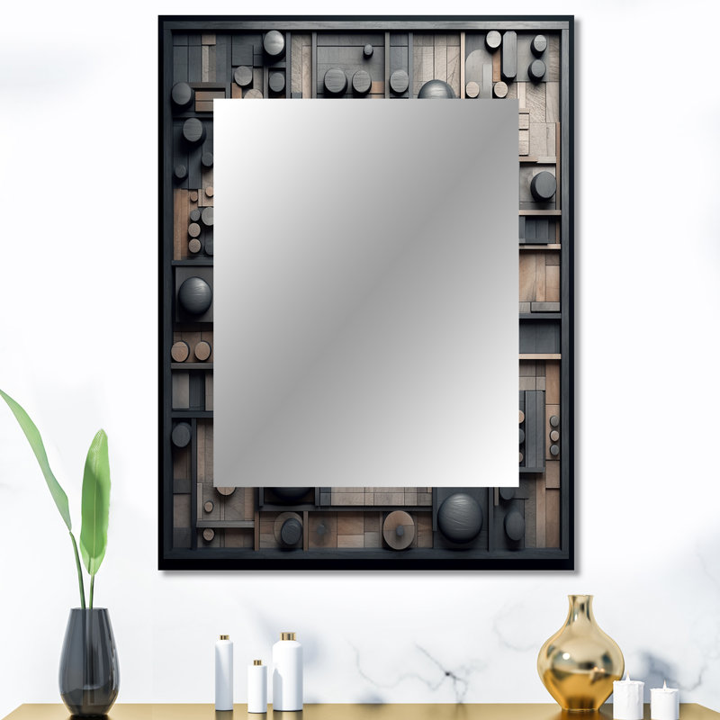 Cubic Geometric Dreams II - Cubism Mirror, Gray Decorative Wall Mirror, Printed Metal Art, 40" x 30"