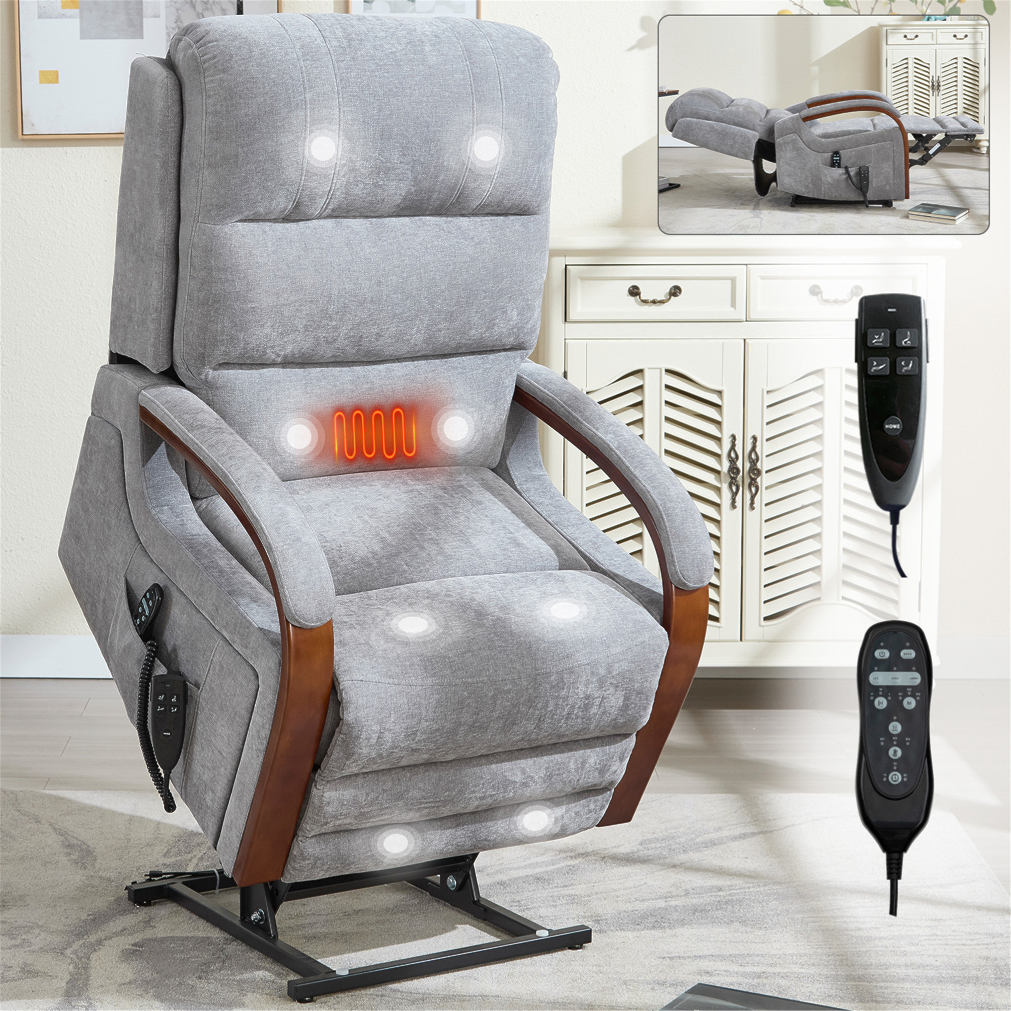 Red Barrel Studio® Power Chenille Lift Recliner Chair Dual Motor ...