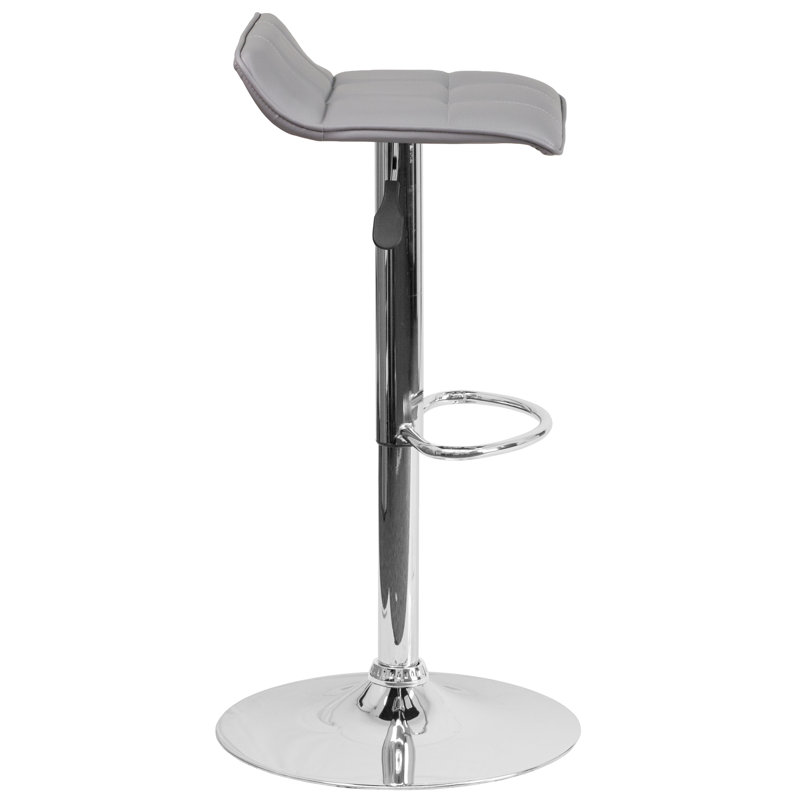 Amp Contemporary Vinyl Adjustable Height Barstool with Quilted Wave Seat, Gray