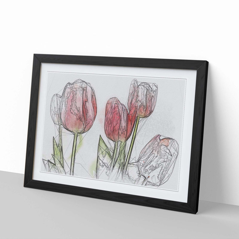 Beautiful Pink Tulips in Abstract - Picture Frame Graphic Art Print, Black Framed, 48cm H x 65cm W x 2cm D