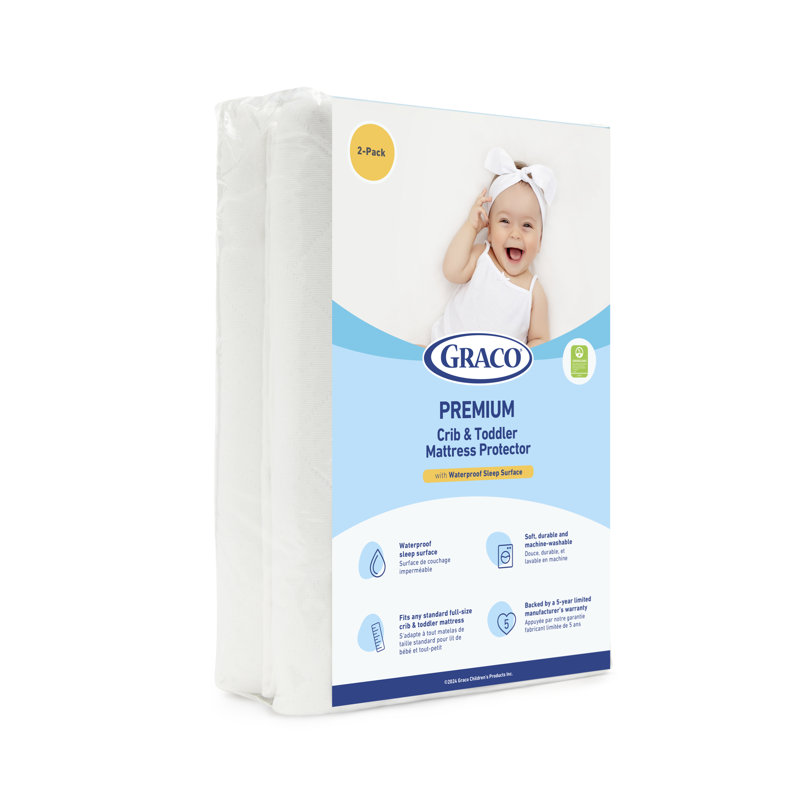 Graco Premium Waterproof Crib and Toddler Mattress Protector, 2 Pack
