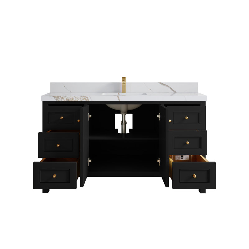 Nashville X P 22 po De salle de bain Quartz gris Piatra, Noir, Or Calacatta