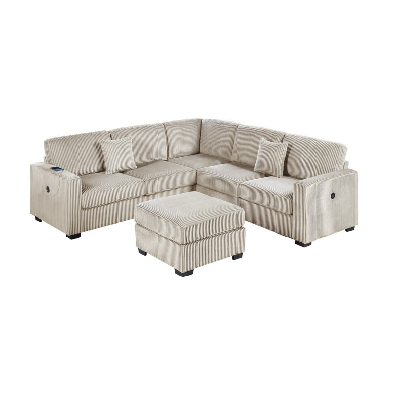 Elegant 4-Pc Sectional Set Dark Gray One Arm Loveseat Corner Wedge Armless Chair Corduroy Upholstered L-Shaped Plush Couch