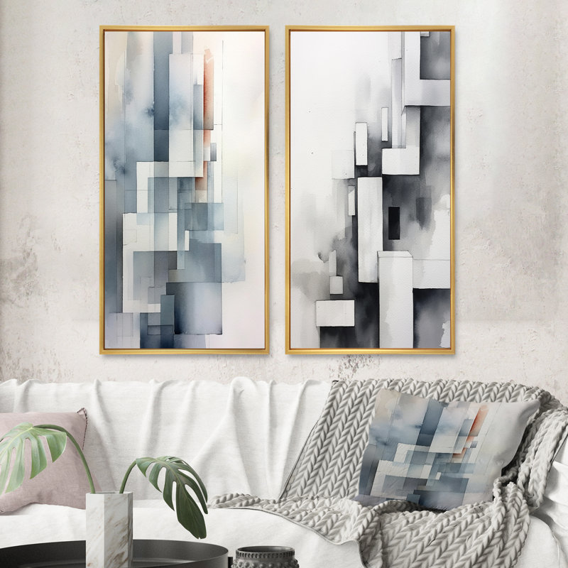 «Zen abstrait gris», 2 pièces sur toile, H 32 po x l 32 po, Encadrement doré