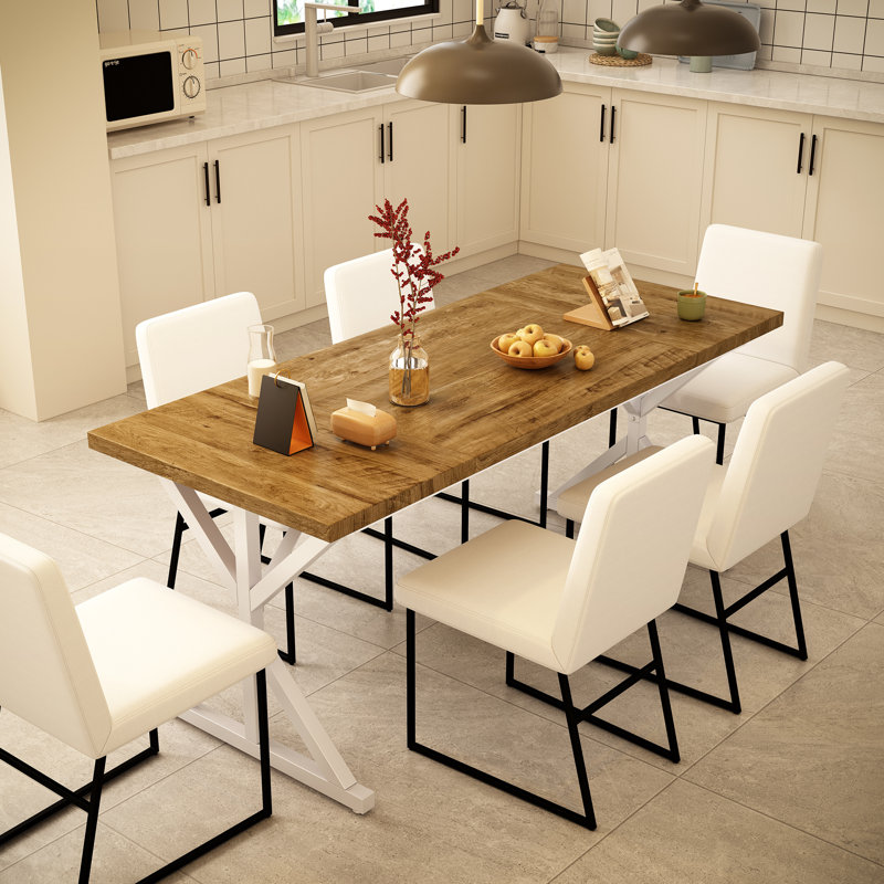 Table de salle à manger Farmhouse pour 6 personnes, table de salle à manger rectangulaire en bois de 70,87 pouces, table de cuisine rustique avec pieds en métal robustes pour la salle à manger