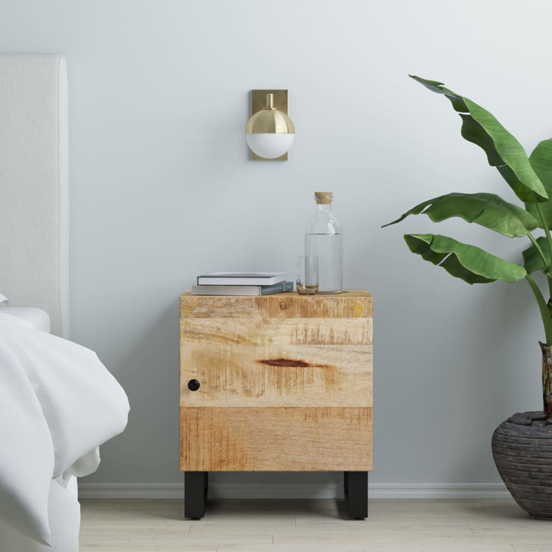 Brookhhurst 40cm W Solid + Manufactured Wood Bedside Table, Oak, Individual