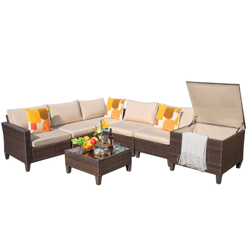 Ensemble de conversation en osier / rotin pour 5 personnes avec coussins