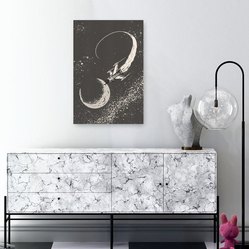 Lune vol rétro, paysage abstrait, art mural, 36" H x 24" W