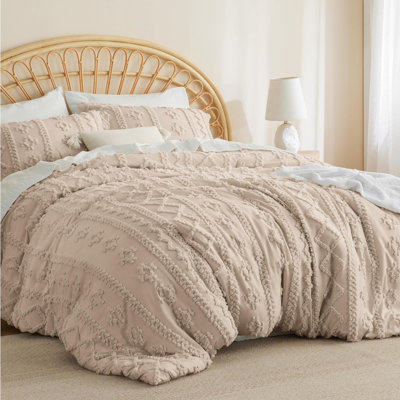 Ensemble d'édredon touffeté de style bohème pleine grandeur - ensemble d'édredon kaki de style bohème, ensemble de lit à broderie Shabby Chic 3 pièces, cadeaux pour femme, édredon en jacquard doux pour toutes les saisons