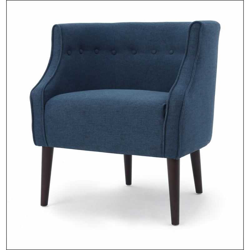 Button-Tufted Club Chair – Tapered Birch Wood Legs, Plush Fabric Upholstery, Navy Blue