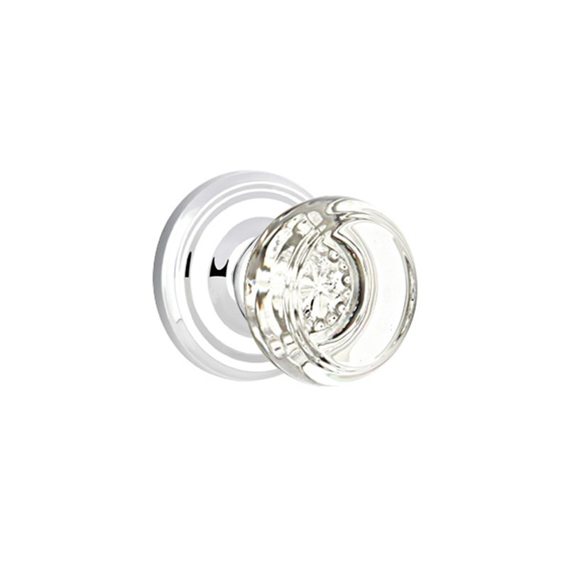 Ensemble de faux boutons Emtek avec rosette régulière et bouton en verre Georgetown, Chrome poli