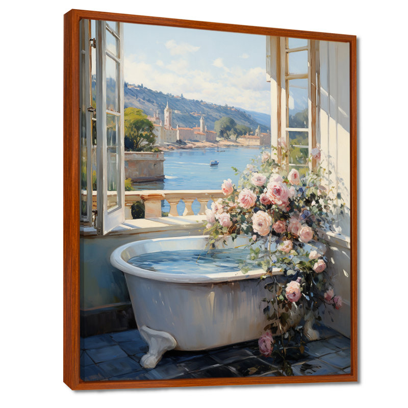 Salle de bain française - Décoration murale de salle de bain, H 44 po x l 34 po, Reproduction avec cadre flottant, Brun