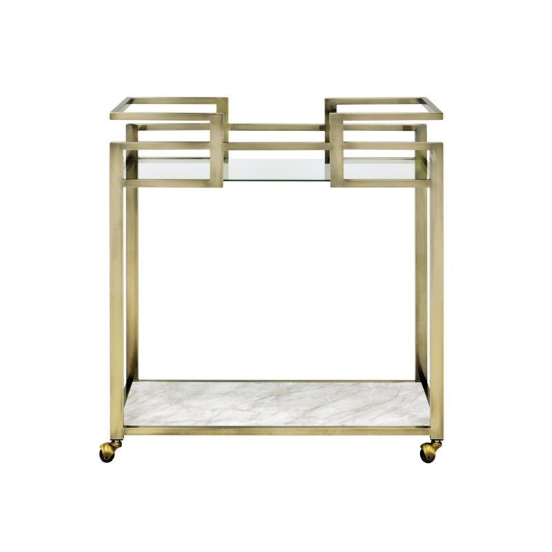 Neilo Rectangular Bar Cart in Clear and Wire Brass