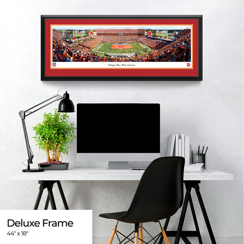 " Tampa Bay Buccaneers ",  Deluxe Frame with Double Mat, Red, 15" H x 41.5" W x 0.88" D