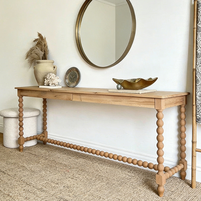 Console rétro style français,  H 30,7 po x l 70,9 po x P 15,7 po, Bois naturel