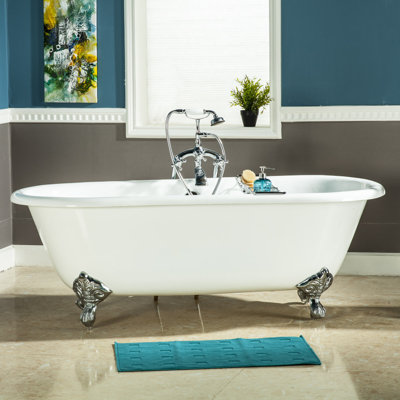 Kingston Brass Aqua Eden 60-Inch Cast Iron Oval Double Ended Clawfoot Tub (No Faucet Drillings)