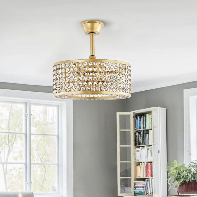 Ventilateur de plafond en cristal à 8 pales 18 "avec télécommande et ensemble d'éclairage Windermere, Doré