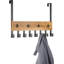 Porte-crochets au-dessus de la porte avec 8 crochets en métal - Porte-serviettes en bois brûlé rustique et en métal noir pour la salle de bain, la cuisine, la chambre à coucher ou le vestibule - Solution de rangement peu encombrante