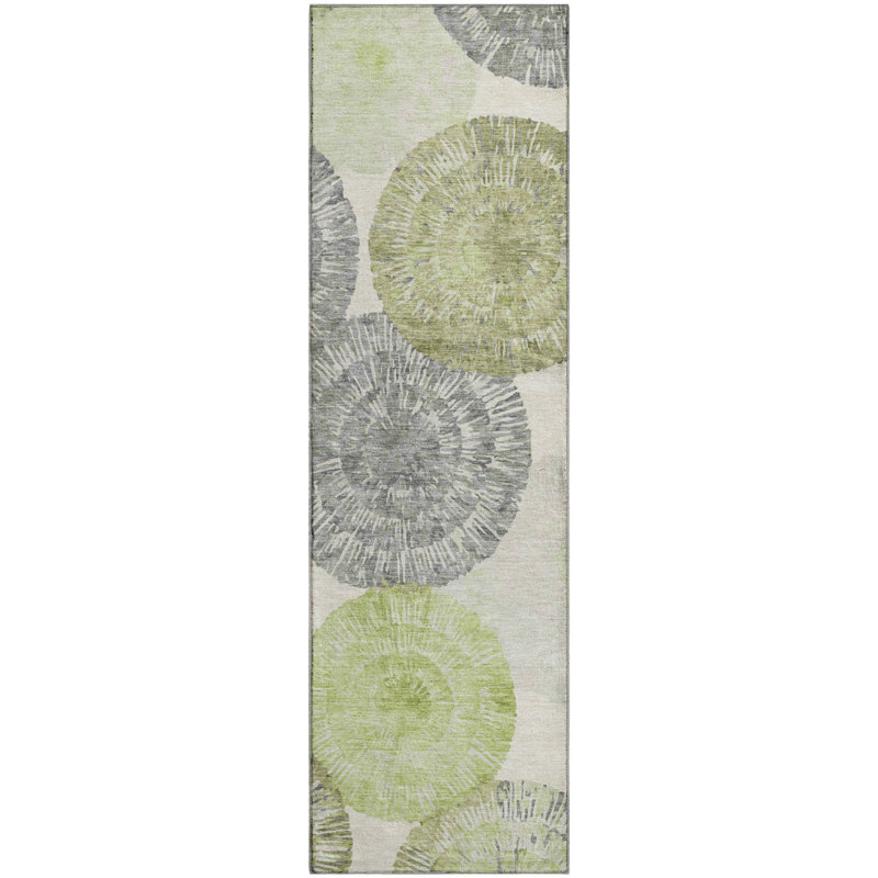 Premium Machine Washable Mayfield AMF2351 Abstract Rug, 2'3" x 7'6" Runner, Aloe
