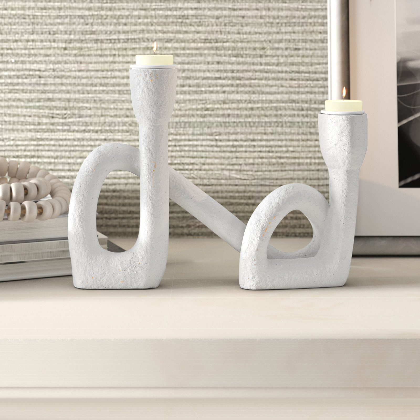 Resin Candelabra, White