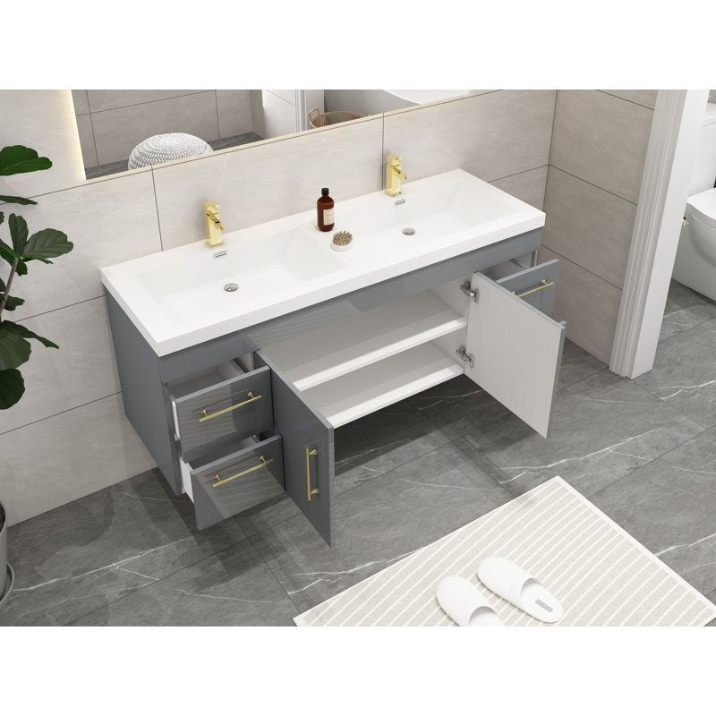 Meuble-lavabo mural double 59 po Romer, gris, Or