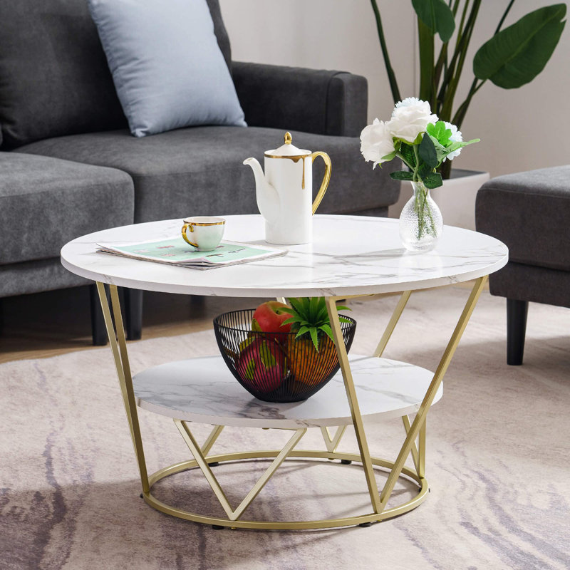 Modern 2-Tier Round Coffee Table with Metal Frame
