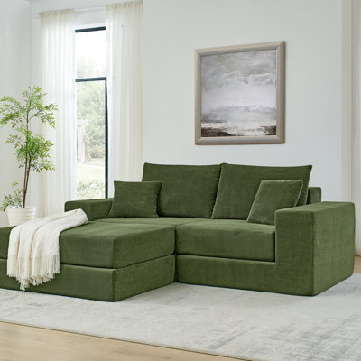 Velours côtelé modulaire en forme de L avec coussins décoratifs, canapé-lit amovible et profond pour les petits espaces, conception moderne, siège mi-moelleux, dossier rembourré, accoudoirs carrés, canapé modulaire sans assemblage requis,